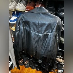 Faux leather fringe motor jacket